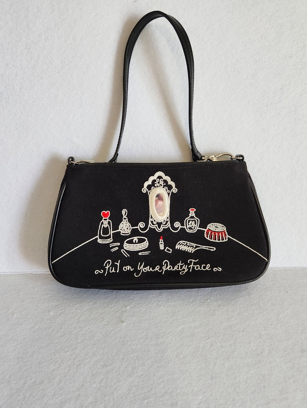 Lulu Guinness Black 'Put On Your Party Face' Whimsical  Print Graphic Bag